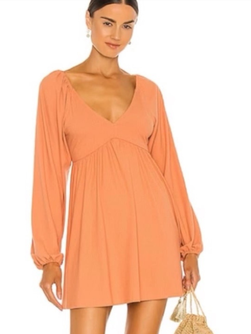 Lovers + Friends Giorgia Mini Dress Womens S Peach NWT Balloon Sleeve V-Neck